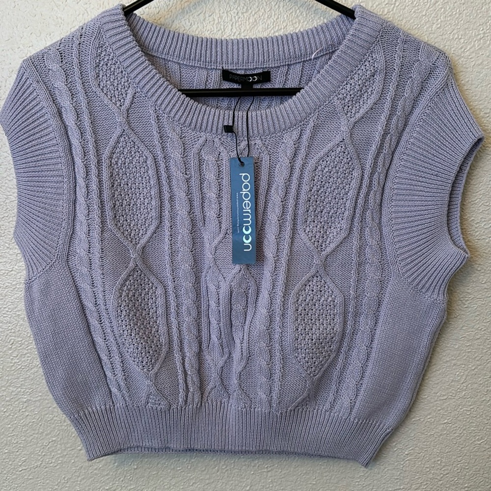 NWT Lilac Cropped Cable Knit Sweater Vest Papermoon Size small